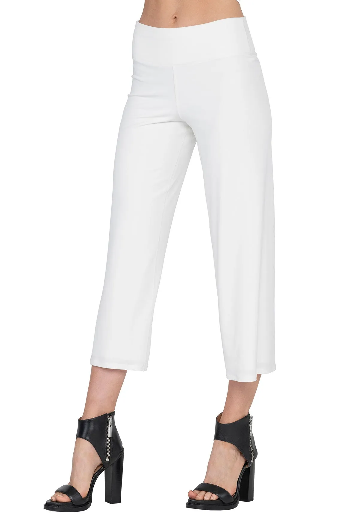 3.5" Yoke Straight Cropped High Elastic Waist Lined Pants