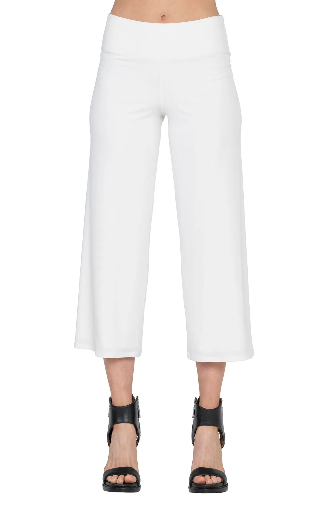 3.5" Yoke Straight Cropped High Elastic Waist Lined Pants