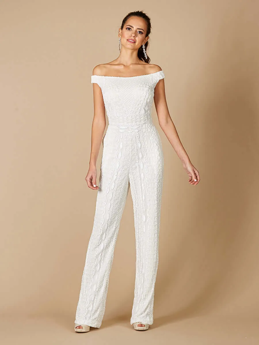 51060 - Lara Gabby Beaded Off-the-Shoulder Bridal Jumpsuit