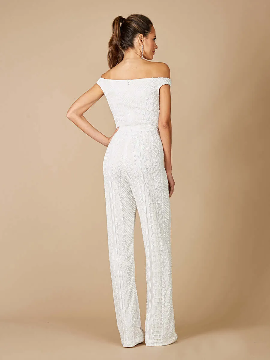51060 - Lara Gabby Beaded Off-the-Shoulder Bridal Jumpsuit