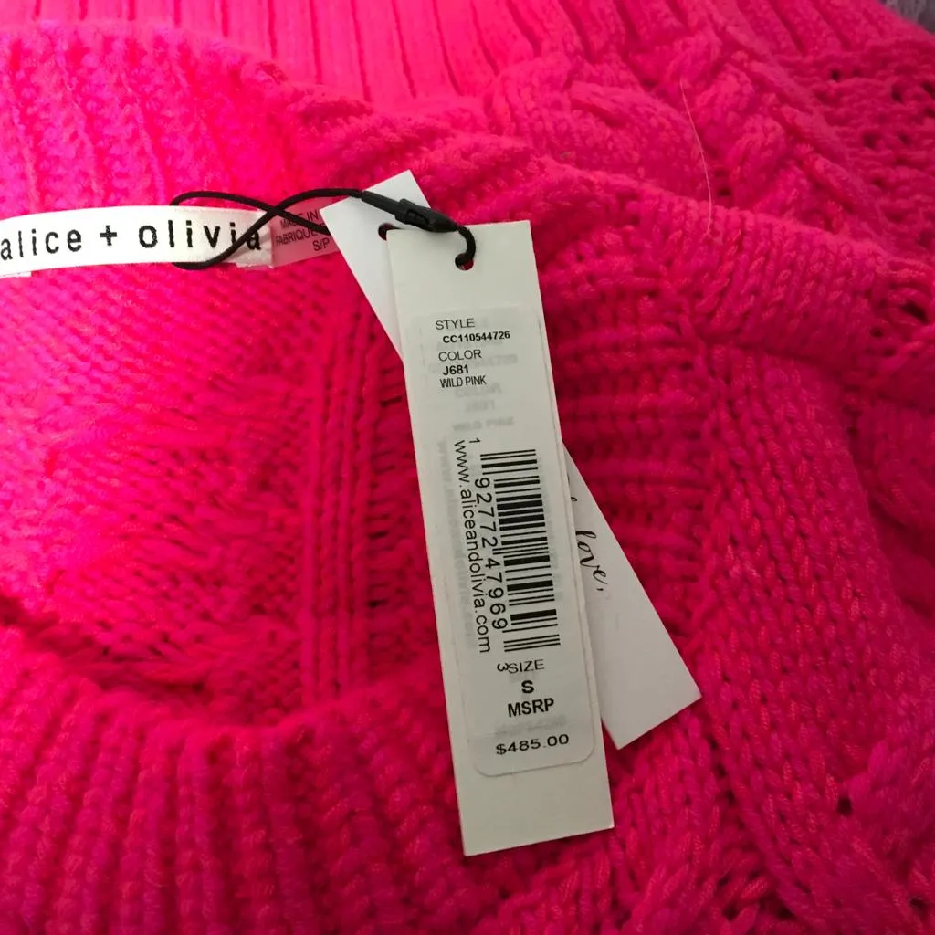 Alice   Olivia Women's Lennie Cable Long Sleeve Sweater Dress Wild Pink Sz S