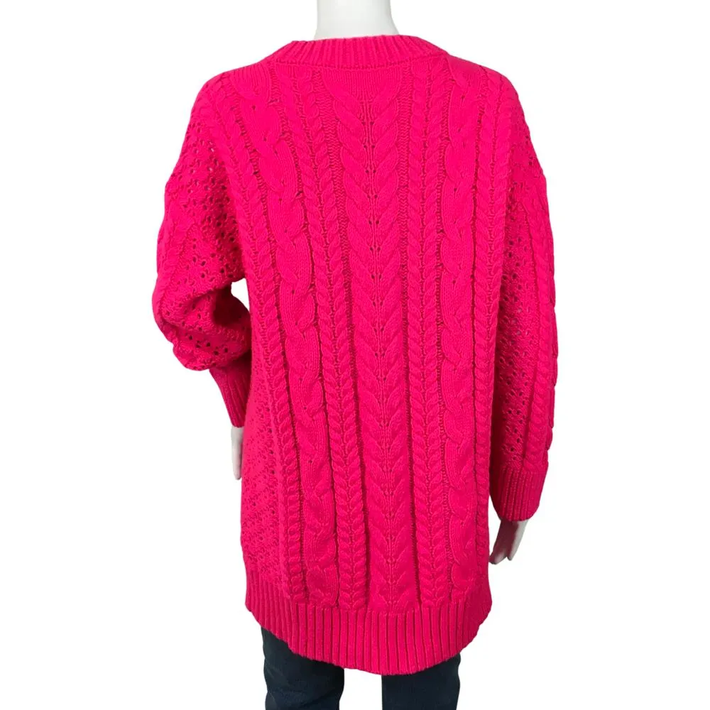 Alice   Olivia Women's Lennie Cable Long Sleeve Sweater Dress Wild Pink Sz S