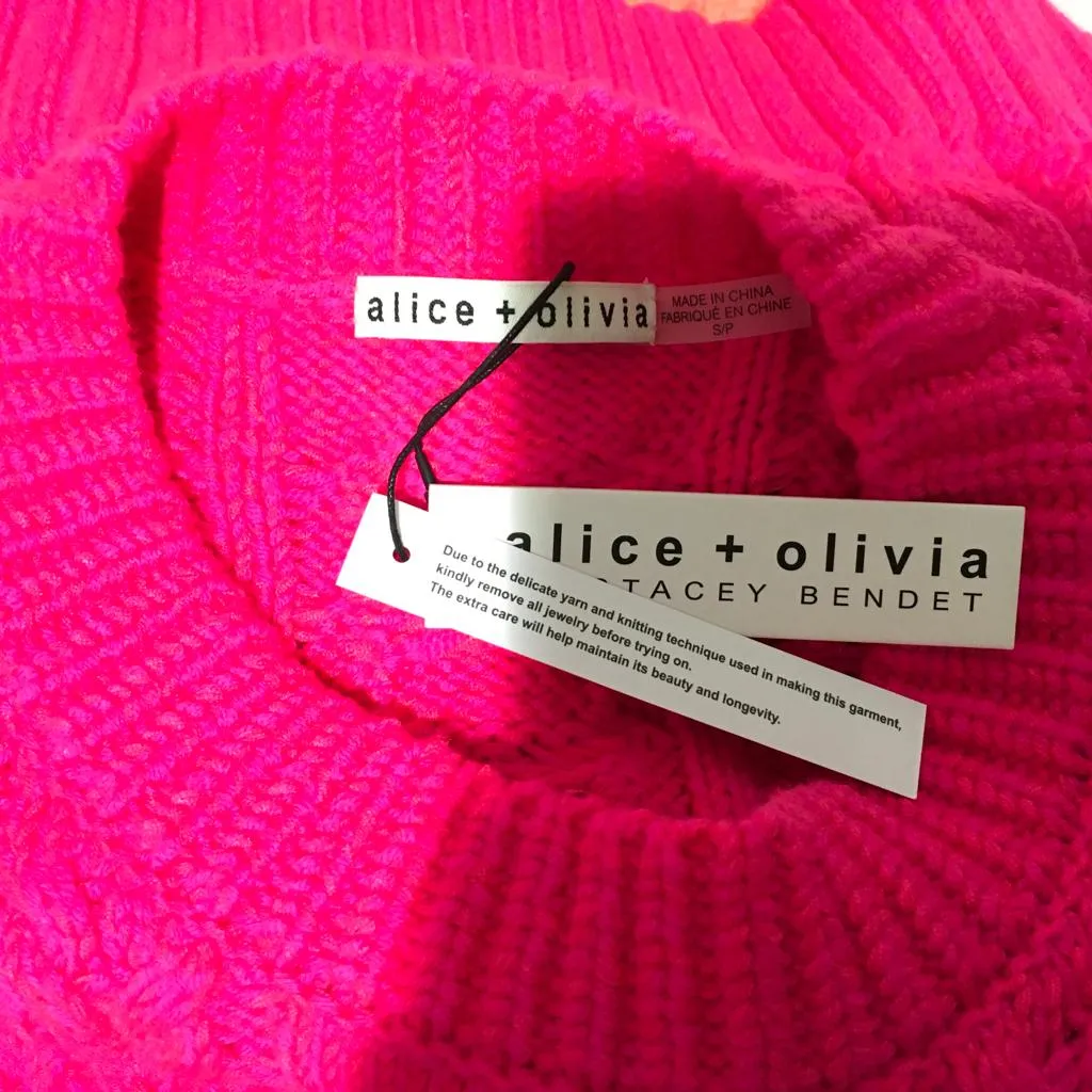 Alice   Olivia Women's Lennie Cable Long Sleeve Sweater Dress Wild Pink Sz S
