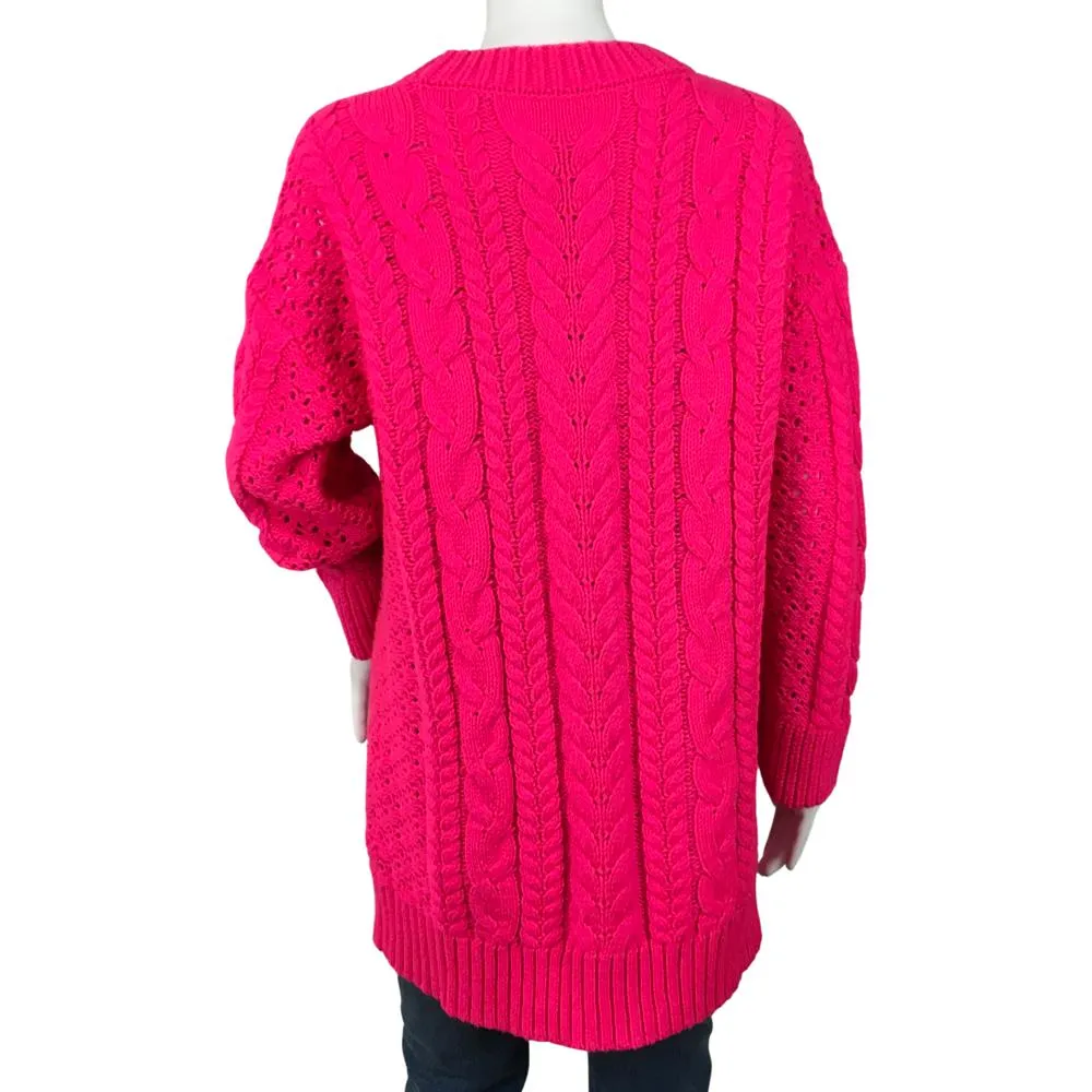 Alice   Olivia Women's Lennie Cable Long Sleeve Sweater Dress Wild Pink Sz S