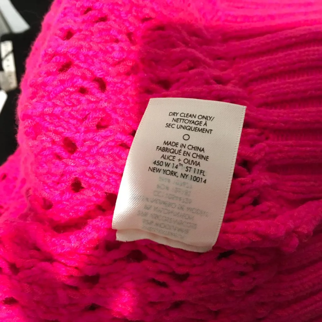 Alice   Olivia Women's Lennie Cable Long Sleeve Sweater Dress Wild Pink Sz S