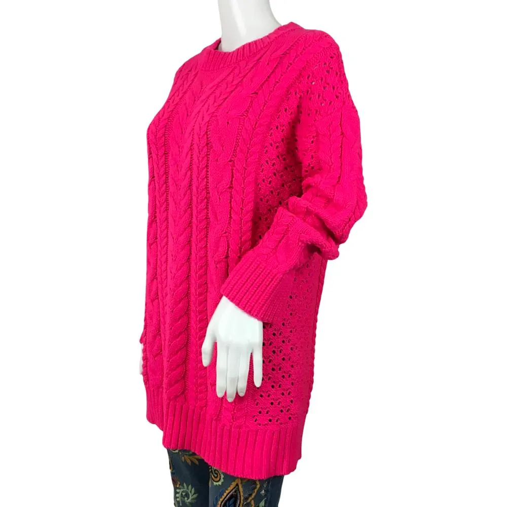 Alice   Olivia Women's Lennie Cable Long Sleeve Sweater Dress Wild Pink Sz S