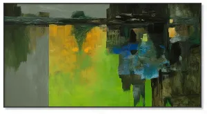 Artistic Oil Painting - Calm Stream Hidden Peaks