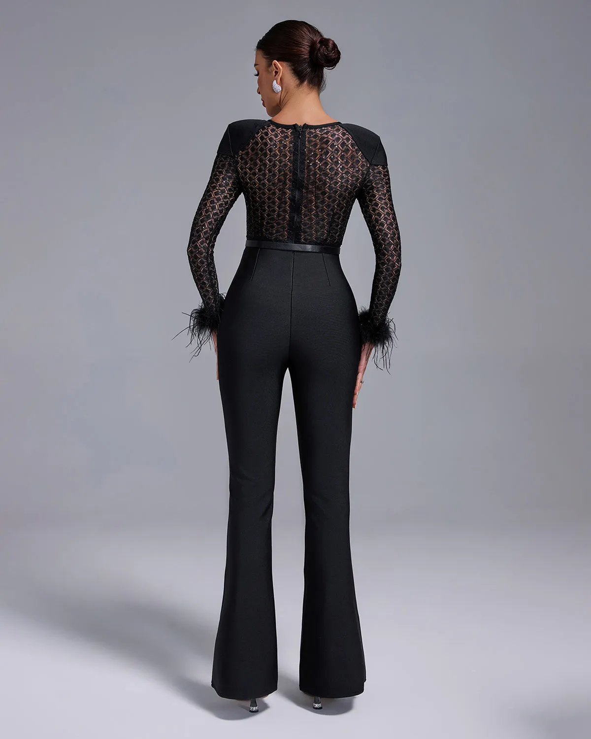 Black lace bandage jumpsuit