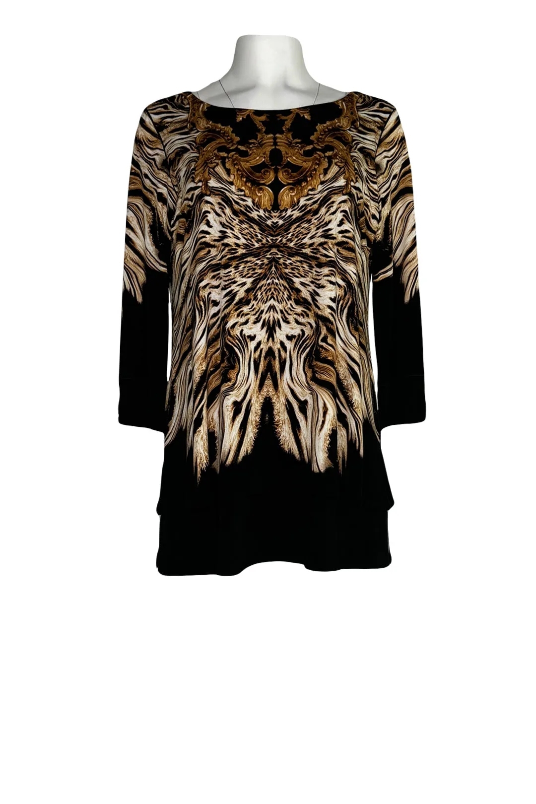Boat neck bottom slit 3/4 sleeve layered tunic