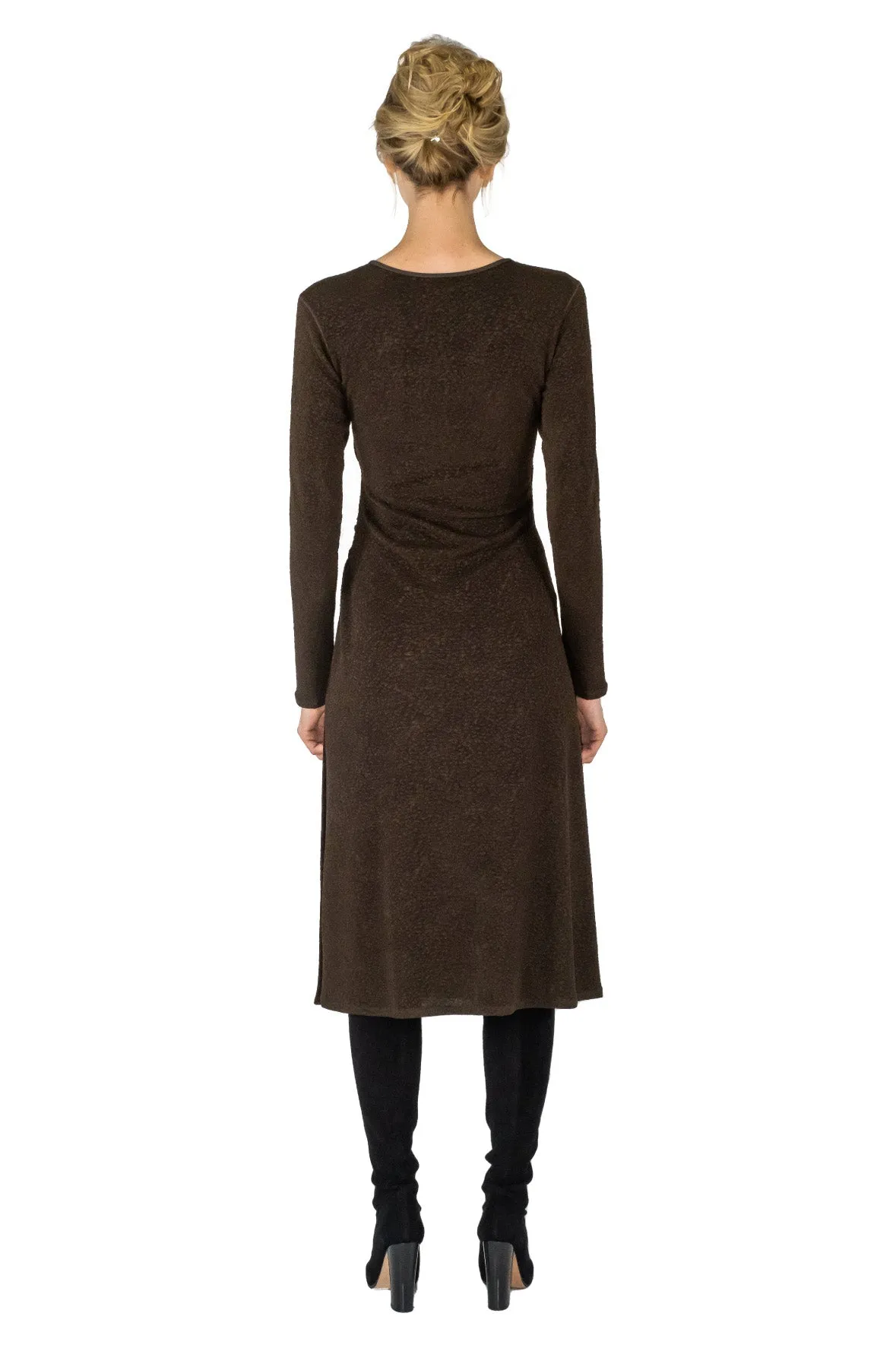 Calf Length Long Sleeve Wrap Dress