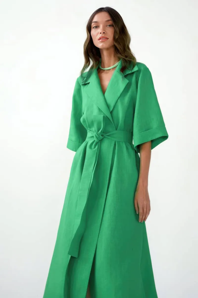 Cotton linen suit collar cardigan dress