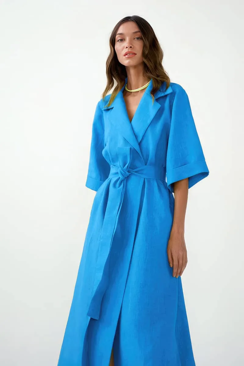 Cotton linen suit collar cardigan dress