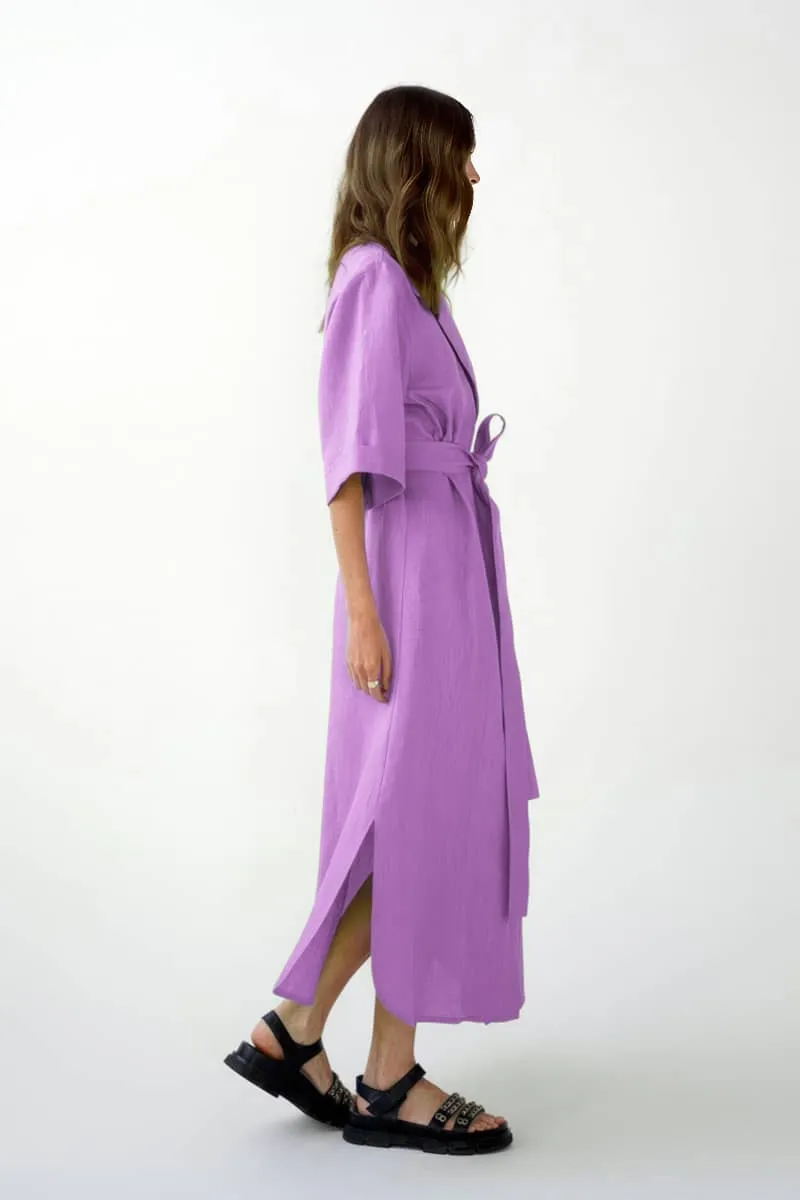 Cotton linen suit collar cardigan dress