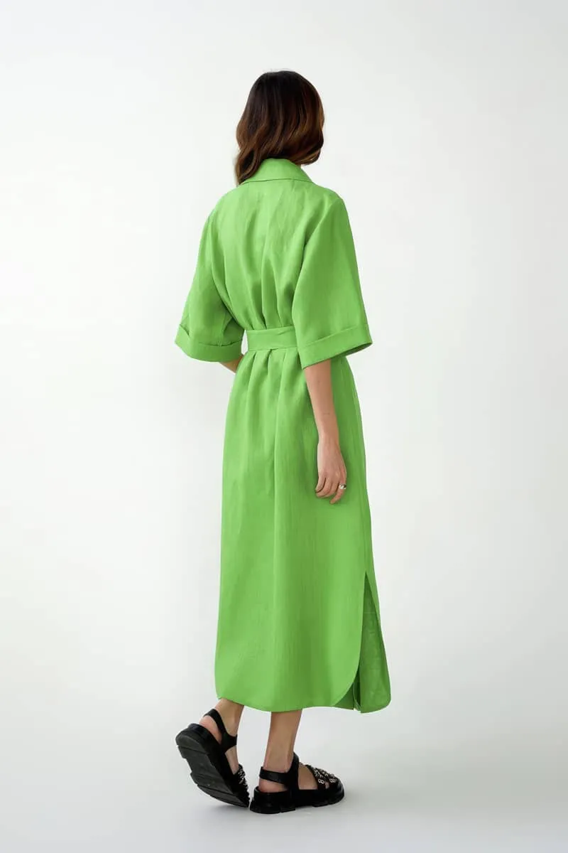 Cotton linen suit collar cardigan dress