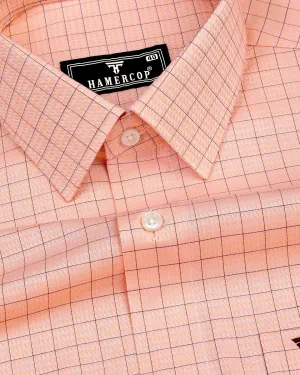 Custard Orange With Black Dobby Check Premium Giza Shirt