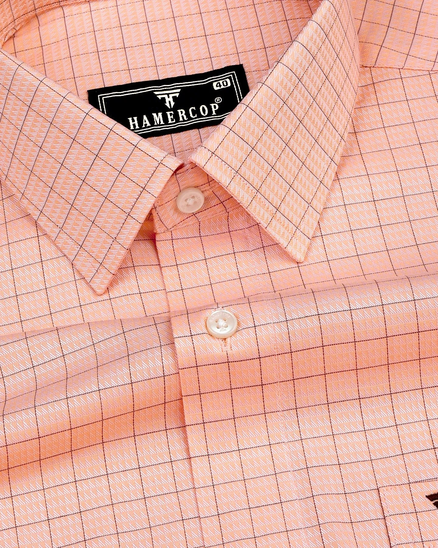 Custard Orange With Black Dobby Check Premium Giza Shirt