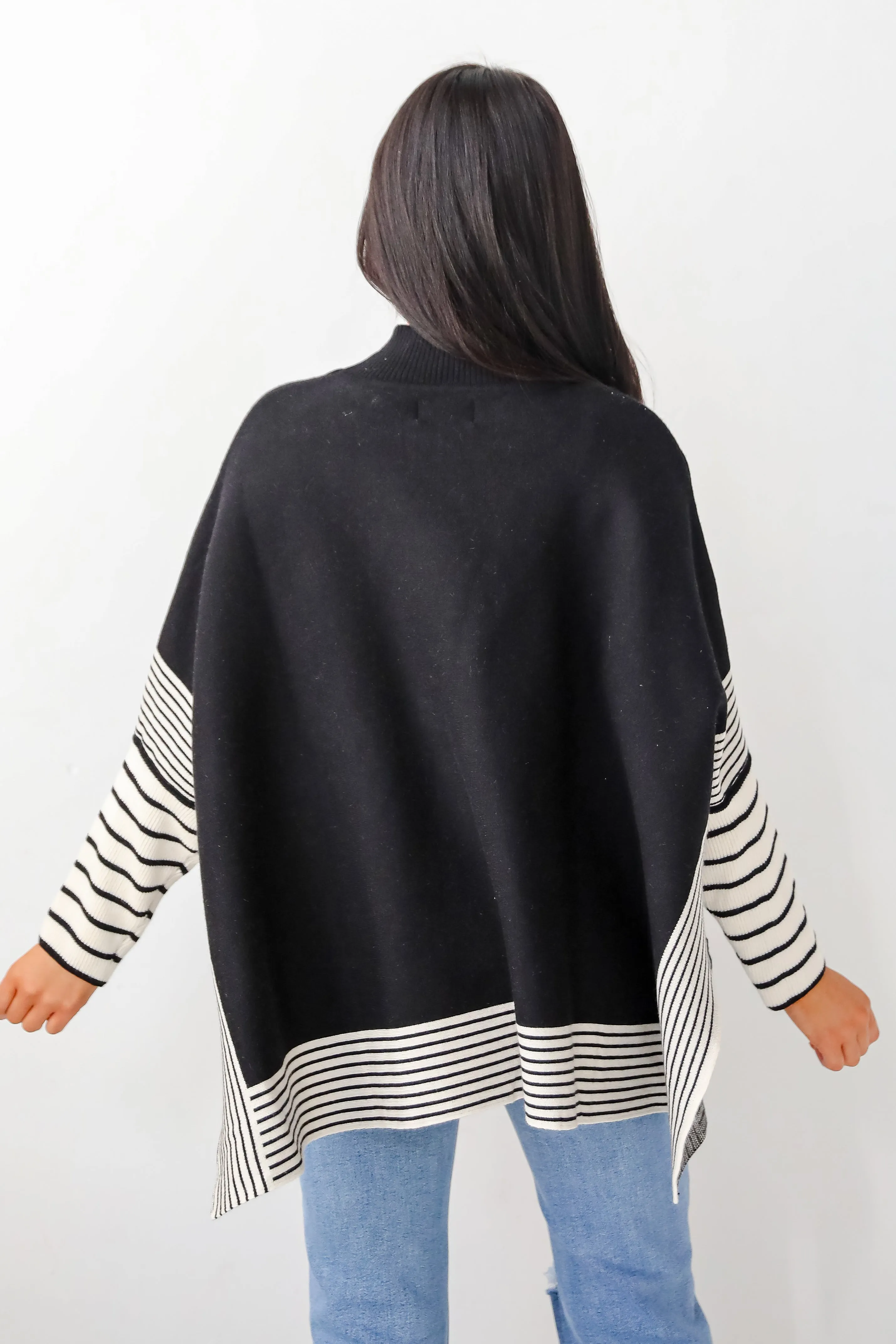 FINAL SALE - Cultivated Essential Black Striped Sweater Poncho