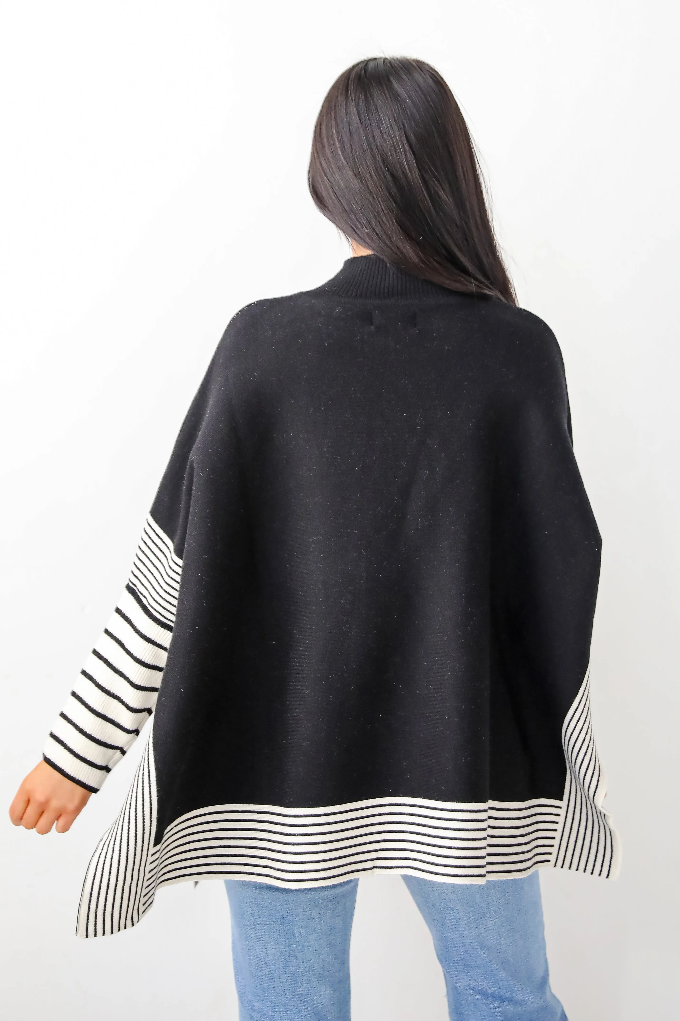 FINAL SALE - Cultivated Essential Black Striped Sweater Poncho