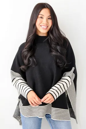 FINAL SALE - Cultivated Essential Black Striped Sweater Poncho