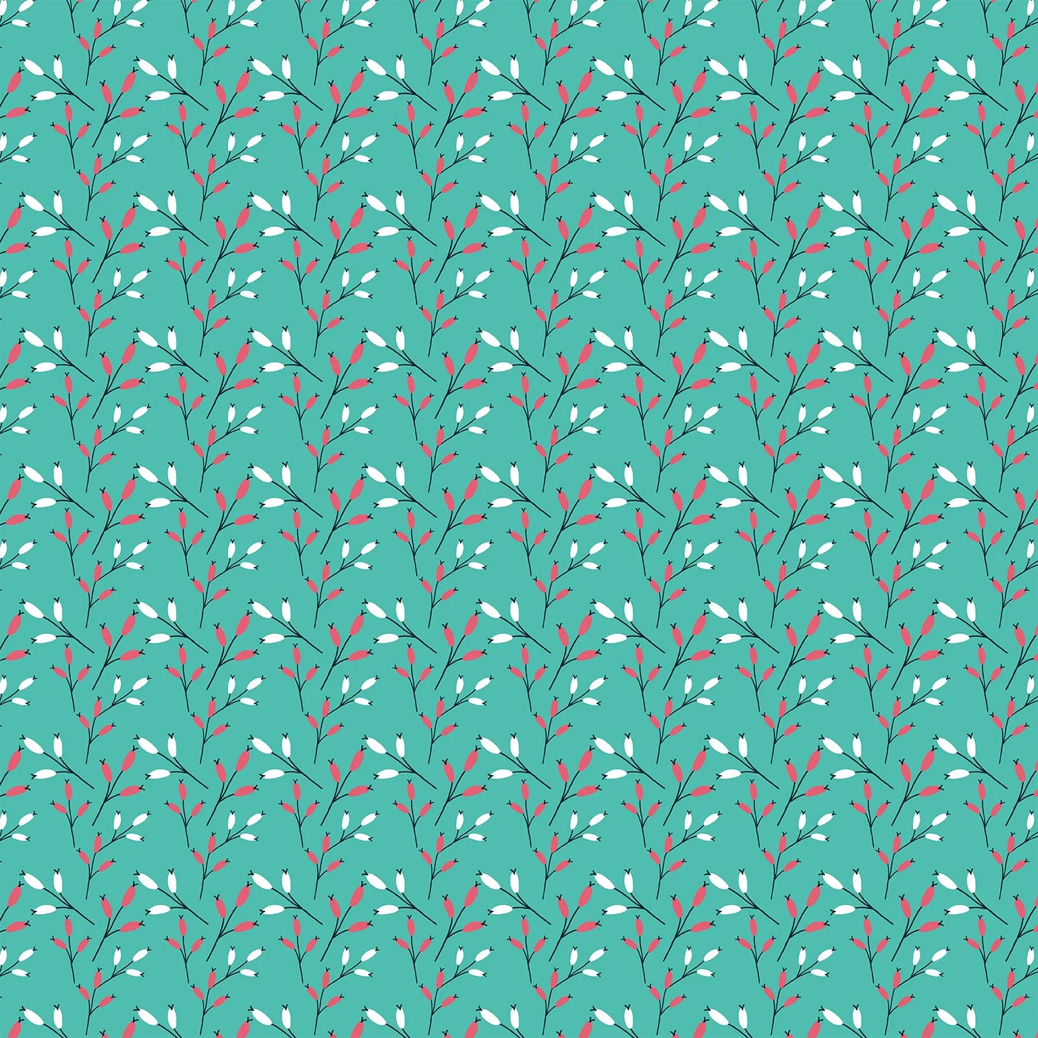 Floral Bud in Cyan Flat Wrapping Paper Sheet 19.7" X 27.6"
