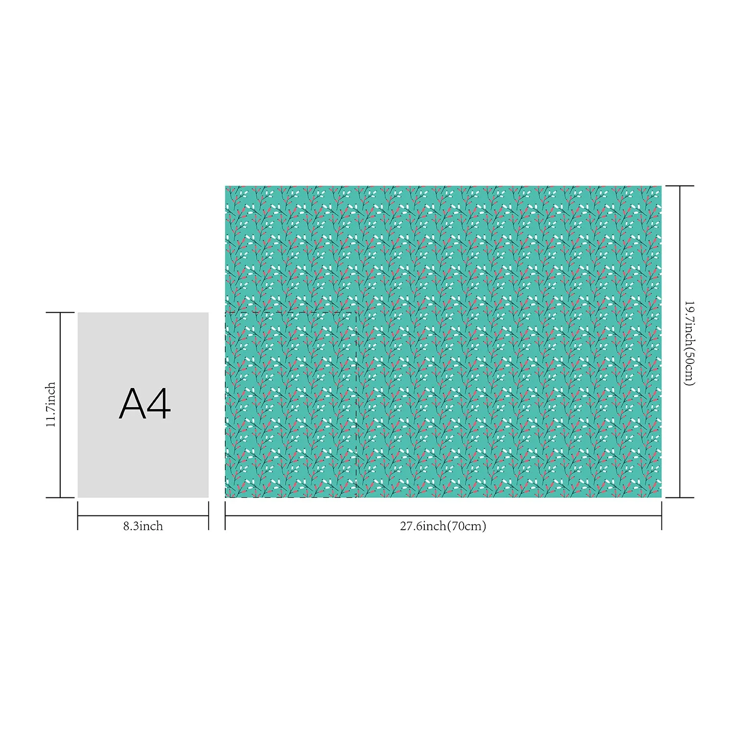 Floral Bud in Cyan Flat Wrapping Paper Sheet 19.7" X 27.6"