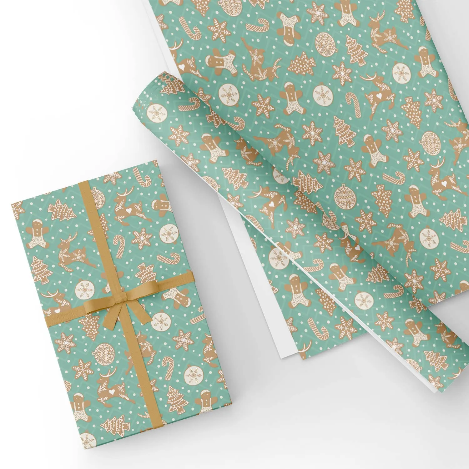 Gingersnap in Cyan Flat Wrapping Paper Sheet 19.7" X 27.6"