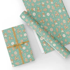Gingersnap in Cyan Flat Wrapping Paper Sheet 19.7" X 27.6"