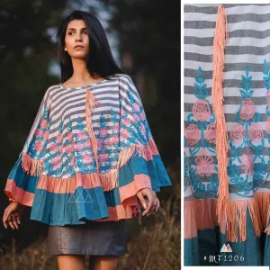 Indiva Cotton Khadi White & Blue Poncho