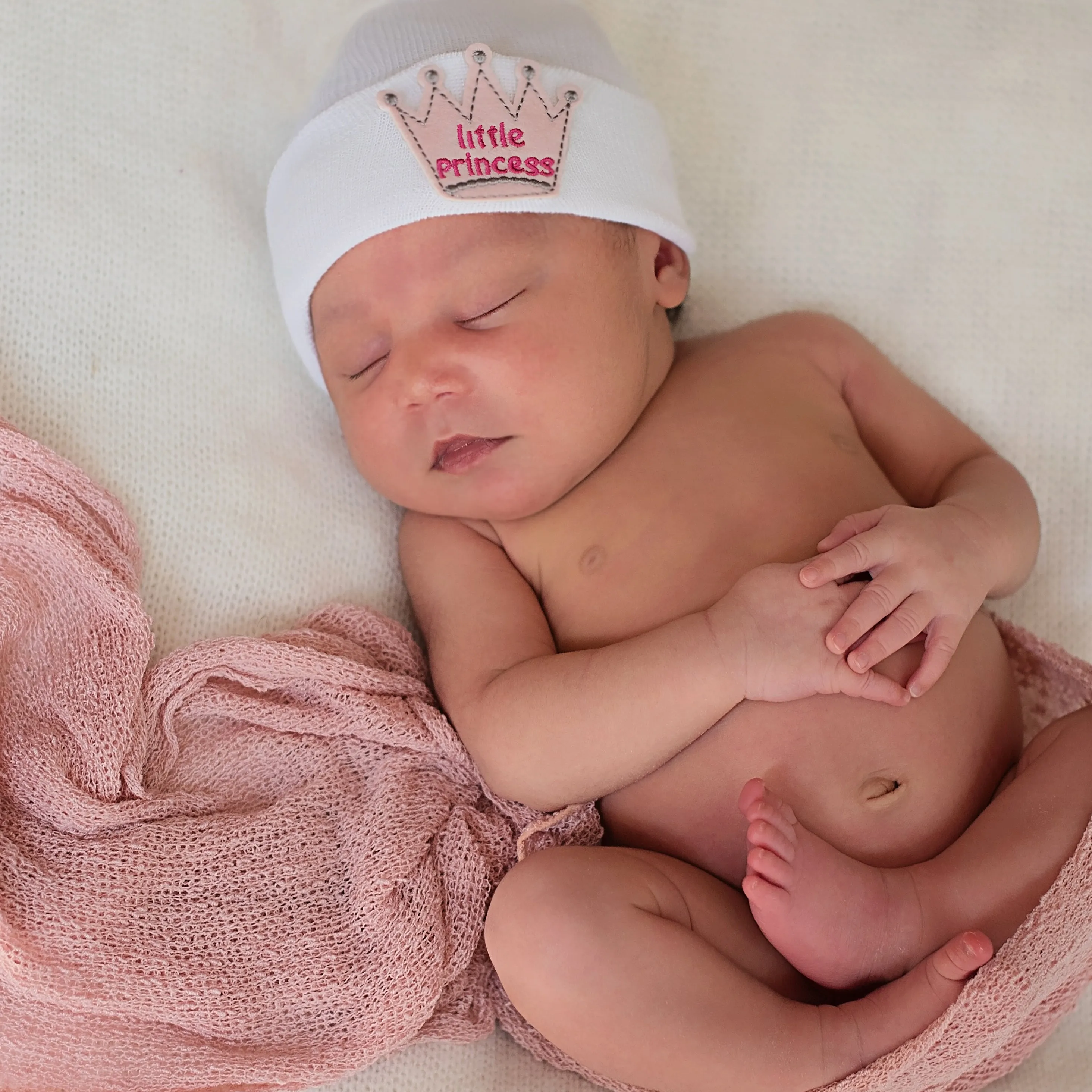 Little Princess Patch Newborn Girl Hospital Beanie Hat, Traditional Striped or White Infant Hat Newborn Hat