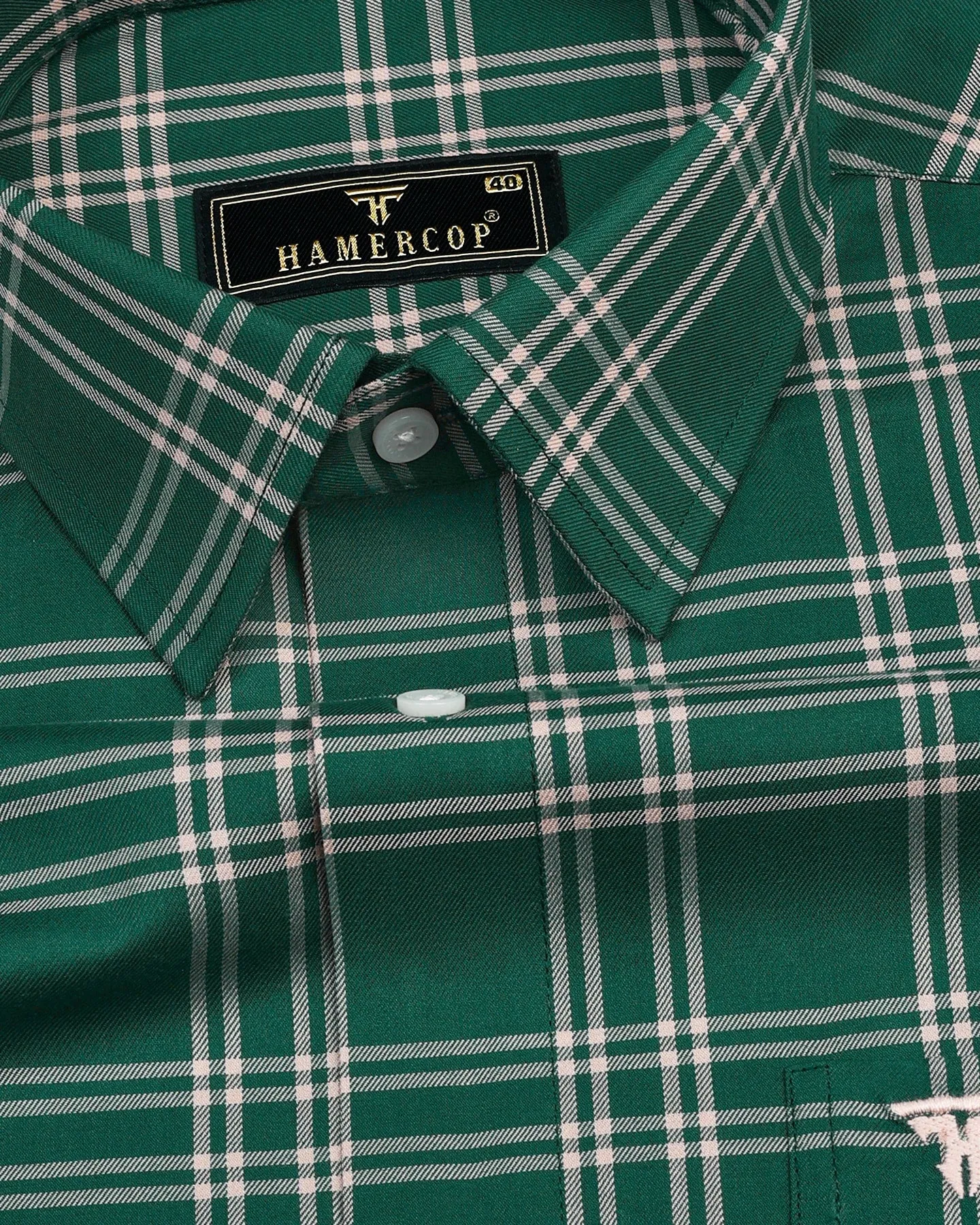 Milos Green With Cream Twill Check Cotton Shirt