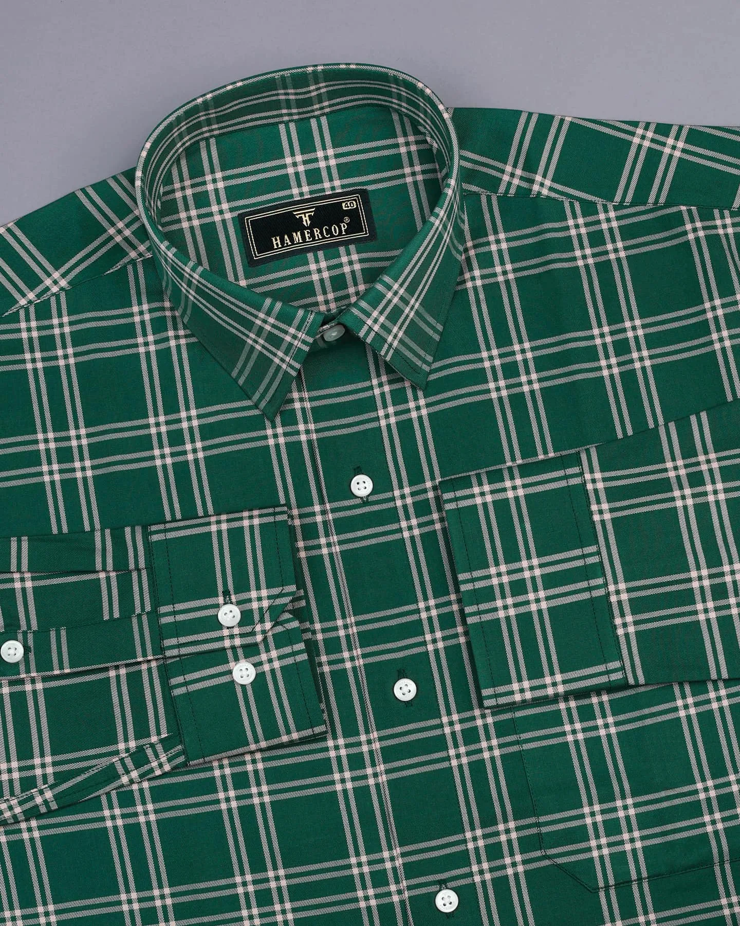 Milos Green With Cream Twill Check Cotton Shirt