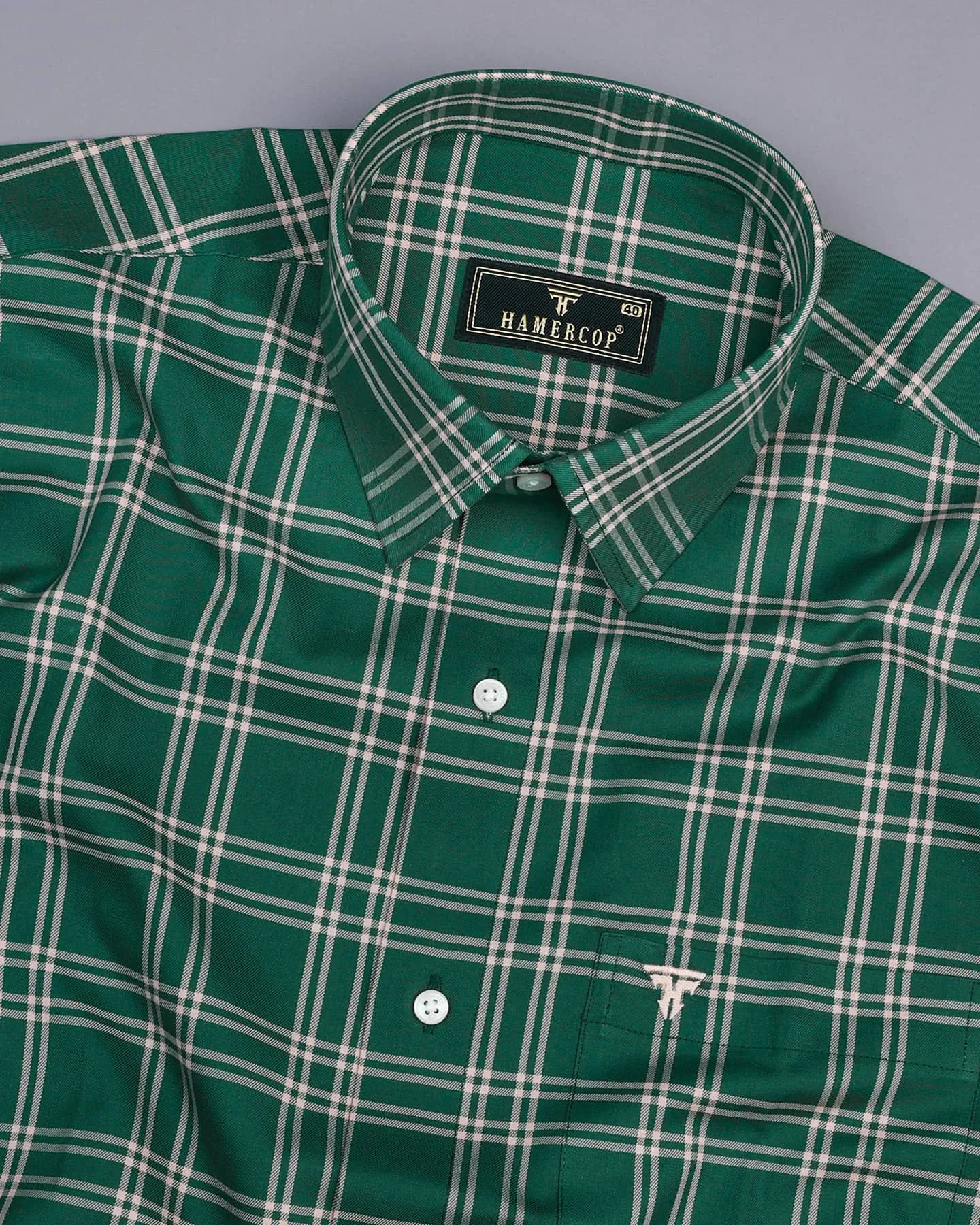 Milos Green With Cream Twill Check Cotton Shirt