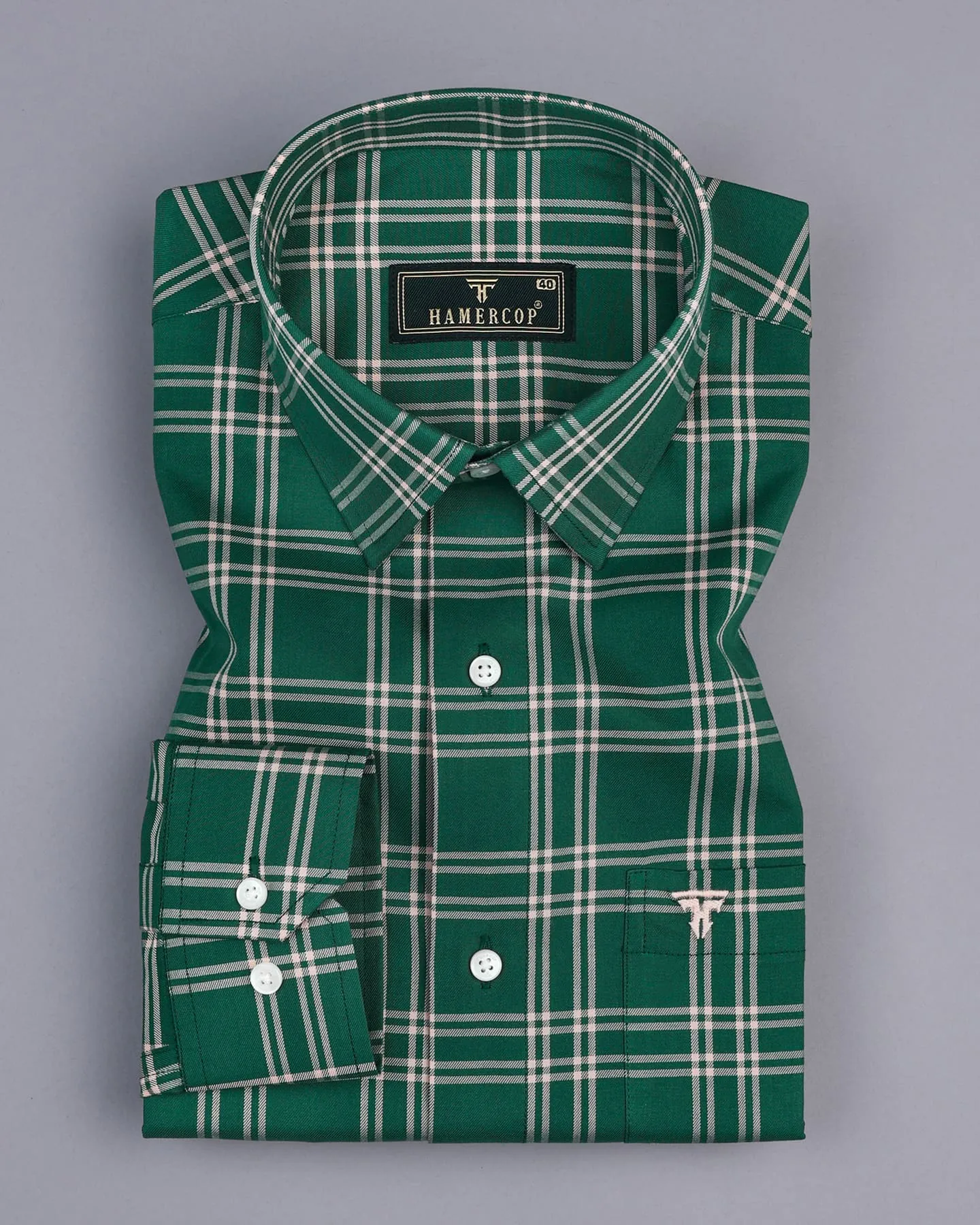 Milos Green With Cream Twill Check Cotton Shirt