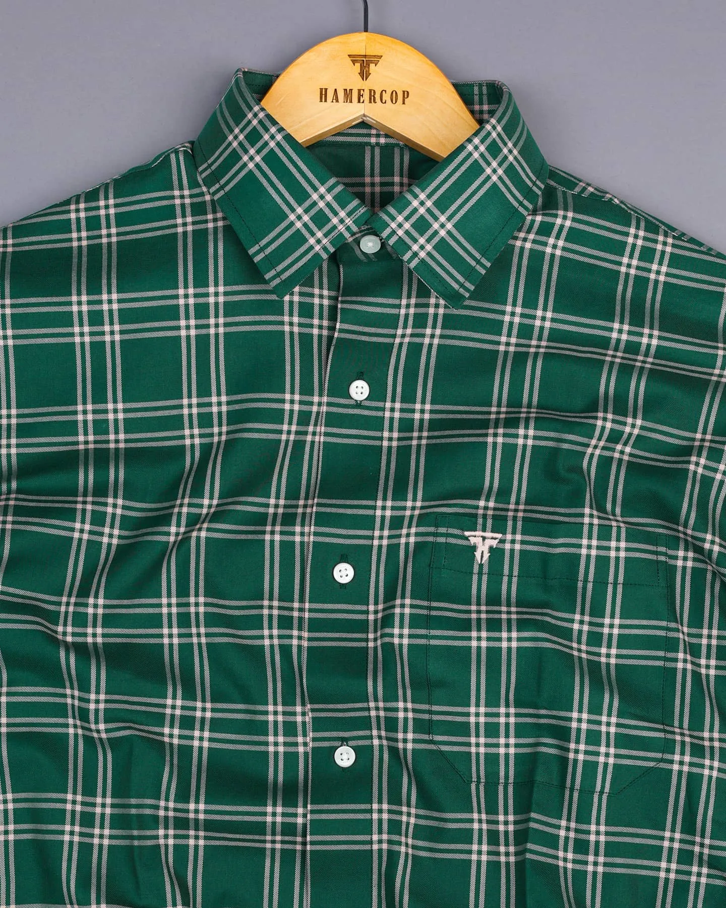 Milos Green With Cream Twill Check Cotton Shirt