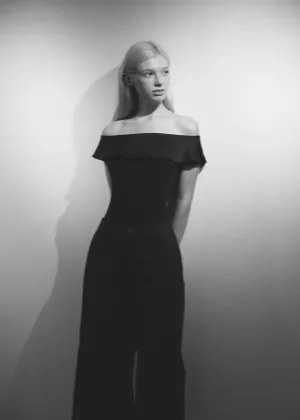 Off-the-Shoulder Jersey & Silk Bodysuit