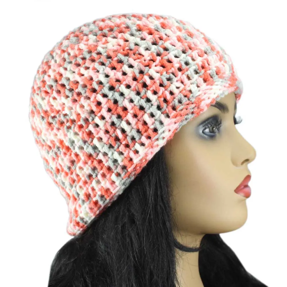 Orange and Gray Crochet Beanie Hat Medium/Large - JMCH13ML