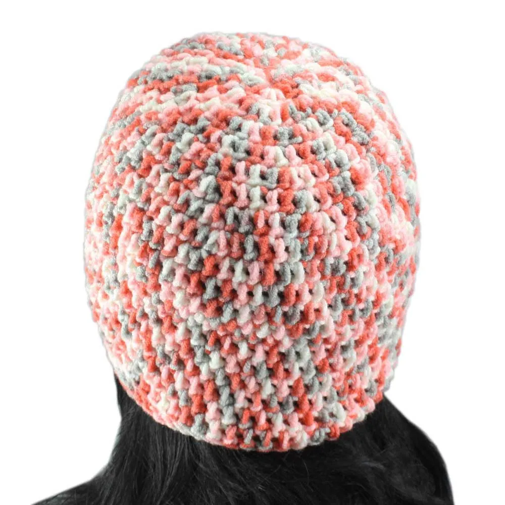 Orange and Gray Crochet Beanie Hat Medium/Large - JMCH13ML