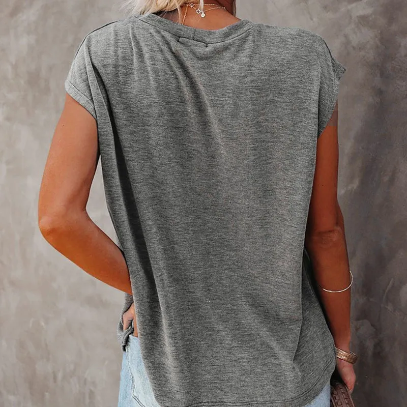 Pure color simple pullover short sleeve T-shirt