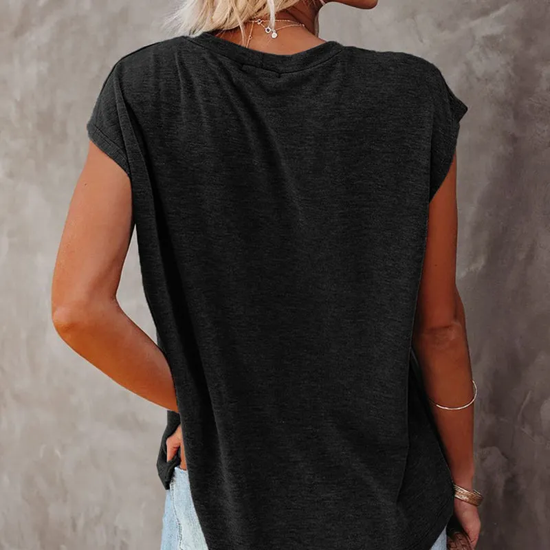 Pure color simple pullover short sleeve T-shirt