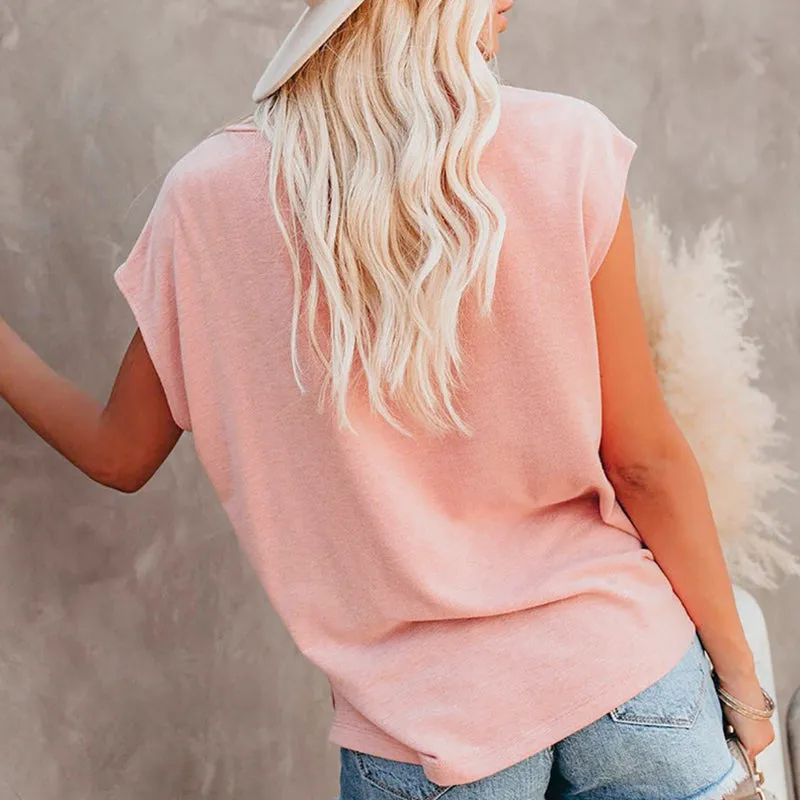 Pure color simple pullover short sleeve T-shirt
