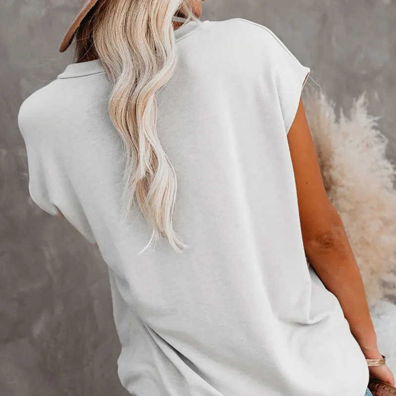 Pure color simple pullover short sleeve T-shirt