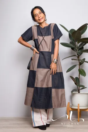 Stonewashed patchwork denim dress