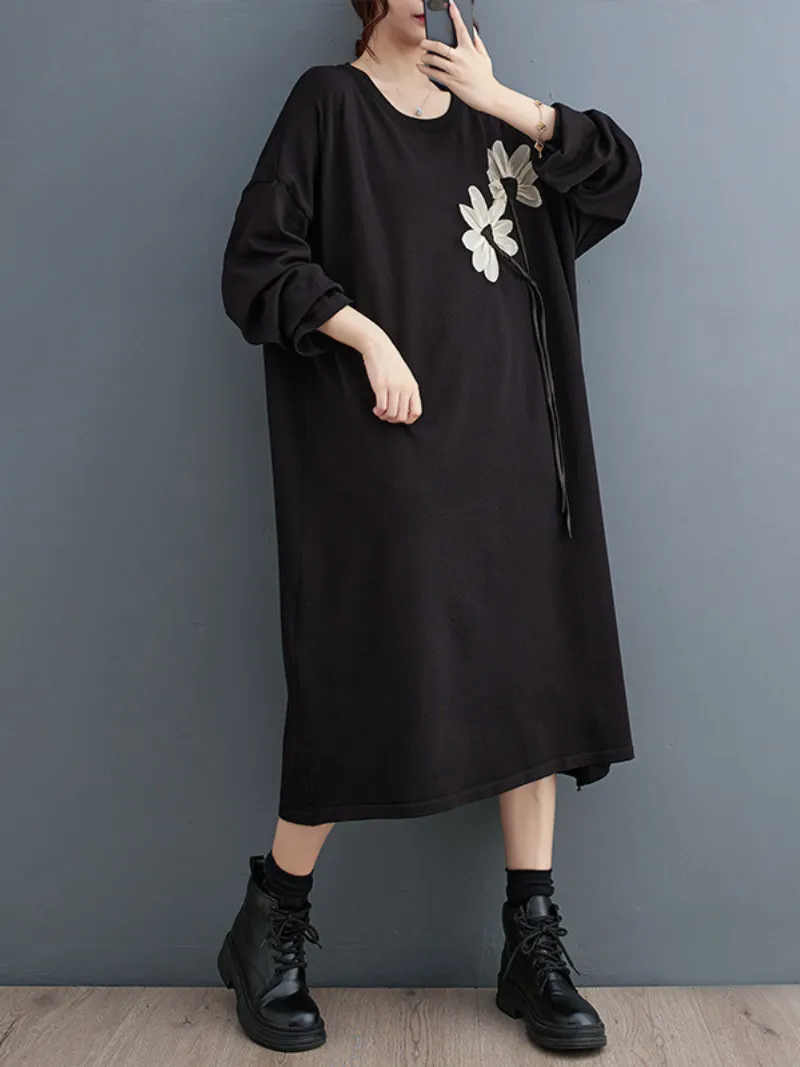 Women's Beauty Knitted Sweater Flower Midi Dress